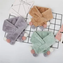 Детский зимний шарф для мальчиков и девочек, детский шарф с помпоном, теплые шарфы для шеи, вязаные шарфы с имитацией шерсти, теплый пушистый шарф