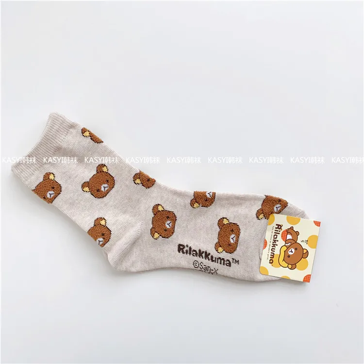 Носки с принтом аниме рилаккума korilakkuma Kiiroitori милые забавные кавайные осенне-зимние женские хлопковые носки дышащие удобные - Color: 1