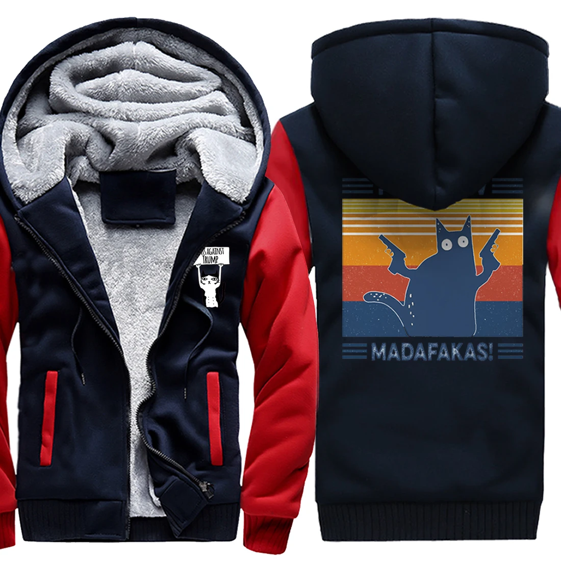 

Pew Pew Madafakas Print Fleece Hooded Coat Mens Winter Warm Velvet Zipper Jackets 2020 High Quality Brand Male Streetwear Hooded