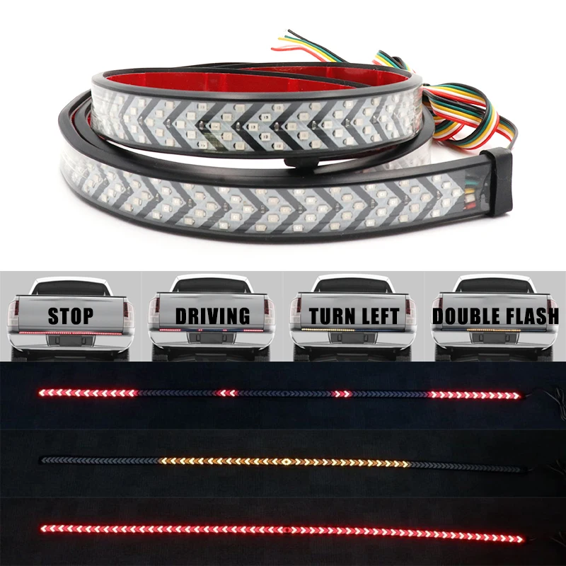 

Red Yellow Truck Tailgate LED Strip Light Bar Triple Row 4-Function With Driving Brake Turn Signal For Jeep Pickup SUV Dodge