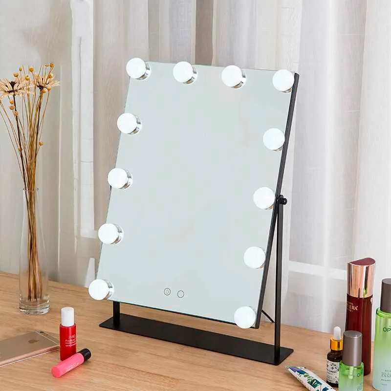 Светодиодное косметическое зеркало для девушек белое настольное большое