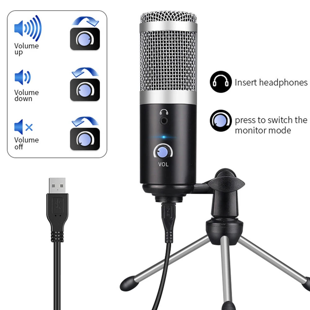 

USB Plug and Play Microphone For Computer YouTube Skype Studio Live Broadcasting Microphone Music Performance Vocal Recording