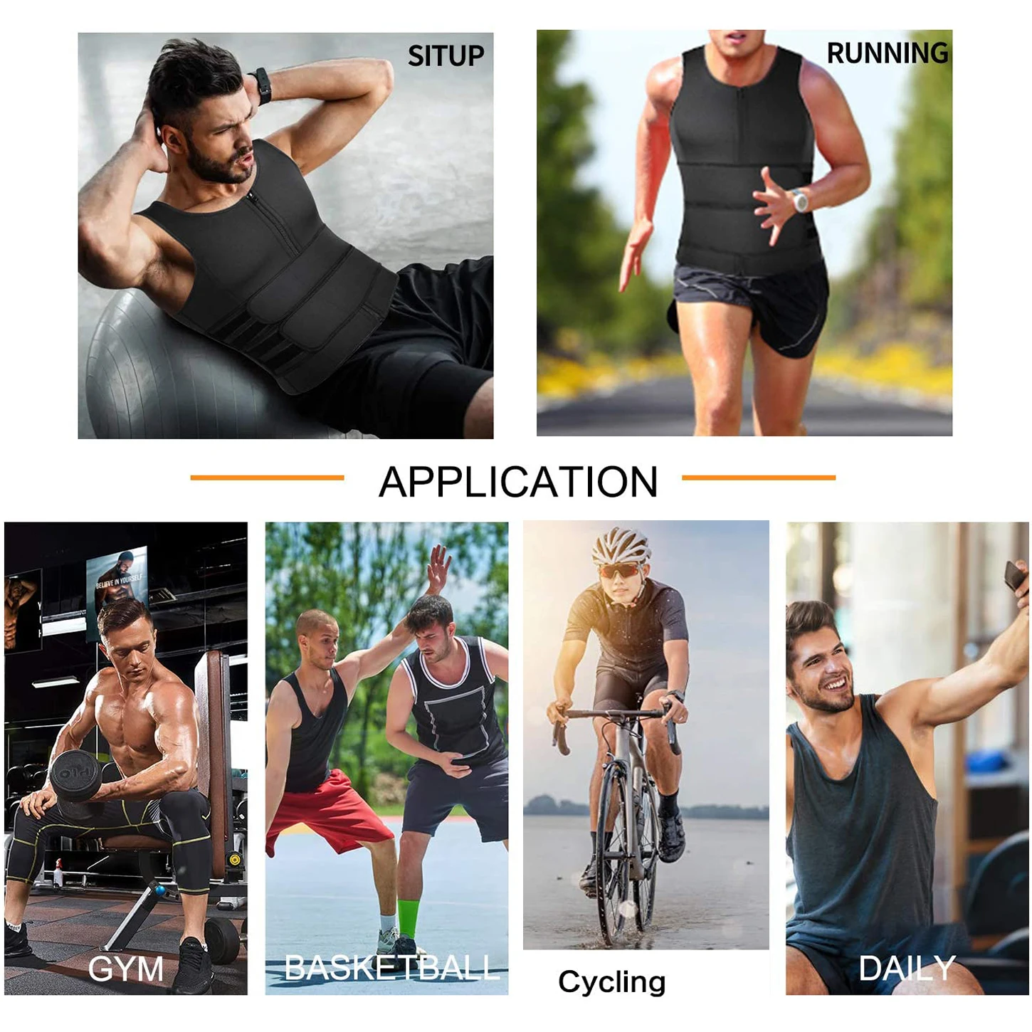 Corset Mens Slimming Belt Fitness Neoprene Sauna Suit for Men Waist Trainer Vest Zipper Body Shaper with Adjustable Tank Top