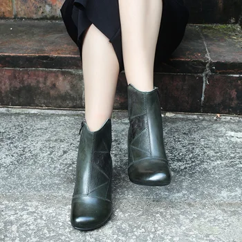 

2019 Autumn Chelsea Boots Vintage Women Genuine Leather Anke Boots High Heel Shoes Strange Style Spring/Autumn