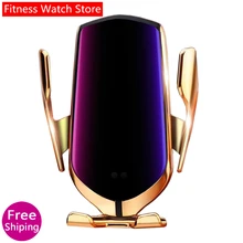 R1 автоматический зажим 10 Вт автомобильное беспроводное зарядное устройство для iPhone Xs huawei LG инфракрасное Индукционное Qi Беспроводное зарядное устройство для автомобиля держатель телефона