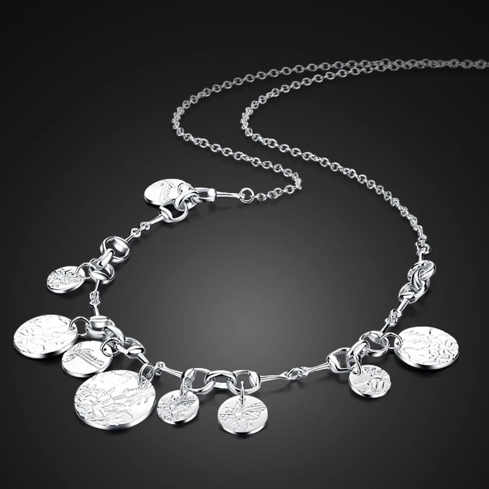 Женское ожерелье из серебра 100% пробы с круглым кулоном|Подвески| |