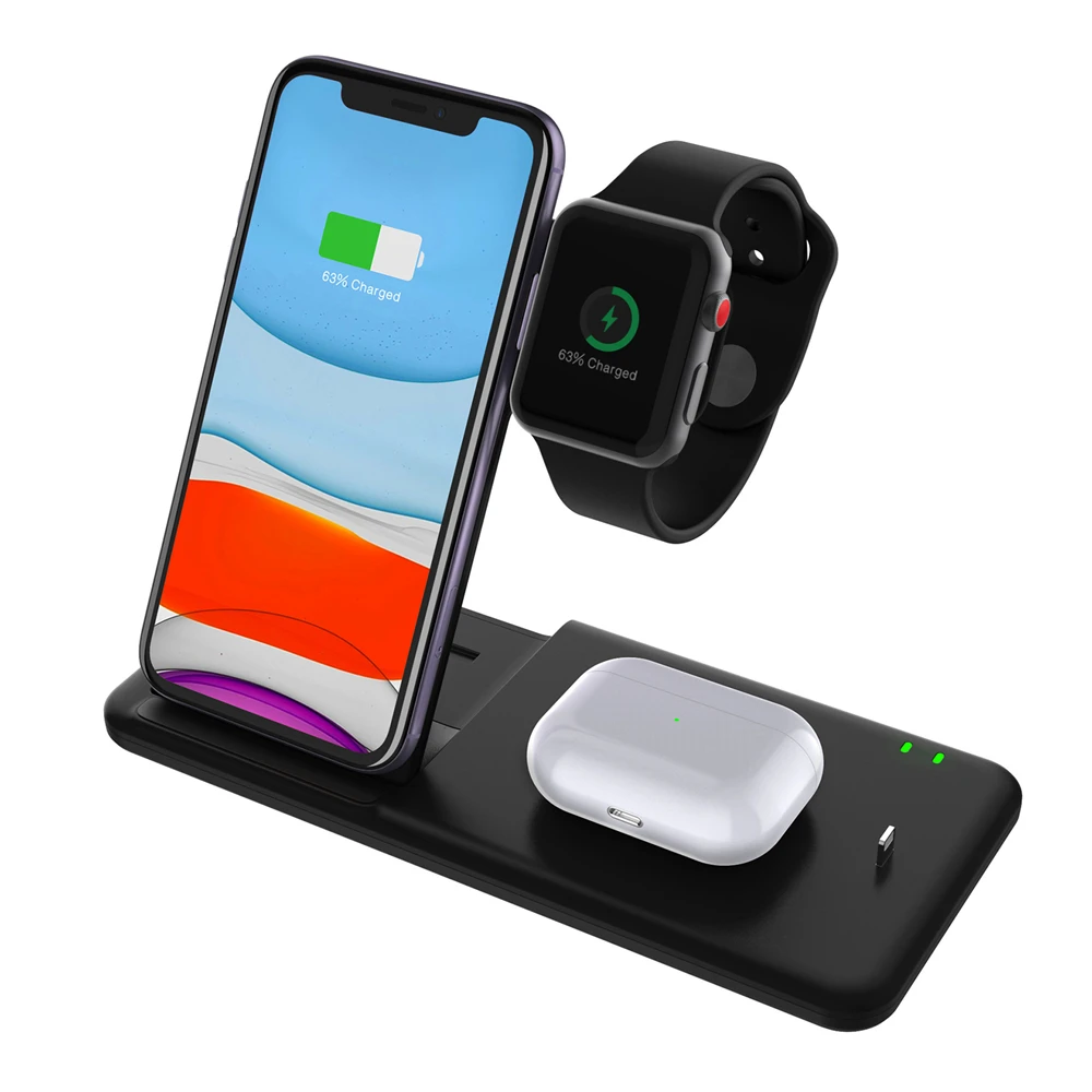 ENMOV 4в1 iWatch Беспроводное зарядное устройство Airpods pro Беспроводное зарядное устройство для телефона 3в1 Qi Беспроводное умное зарядное устройство Настольный держатель для телефона