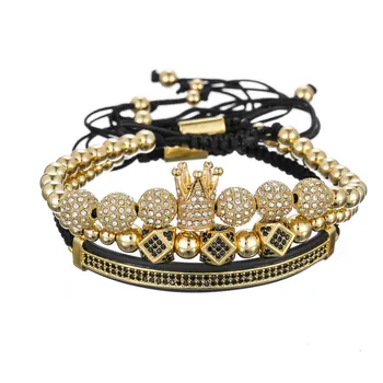 

Hot Sale Classical Handmade Braiding Bracelet Gold Hip Hop Men Pave CZ Zircon Crown Roman Numeral Bracelet Luxury Jewelry