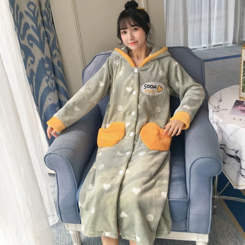 

Coral Velvet Night-robe Women's Autumn & Winter Korean-style Peach Heart Pajamas Cute Princess Style Thick Flannel Nightgown Tra