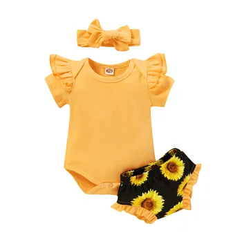

Puseky 0-18M Infant Baby Girl Clothes Set Summer T-shirt Short Sleeve Tops Sunflower PP Shorts Outfit Clothes
