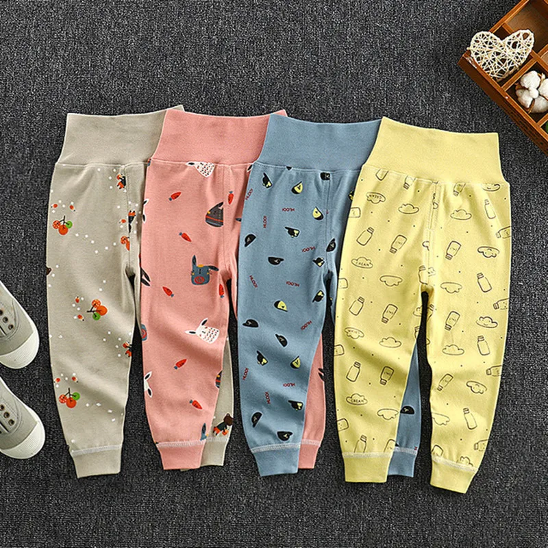Повседневные детские штаны для малышей; штаны-шаровары с высокой талией и рисунком для маленьких мальчиков; хлопковые брюки; леггинсы для маленьких девочек; одежда для малышей