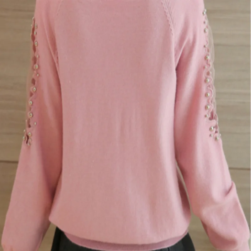 OHCLOTHING осенне-зимний свитер, универсальные свободные свитера, женские короткие кружевные одноцветные рубашки с бисером