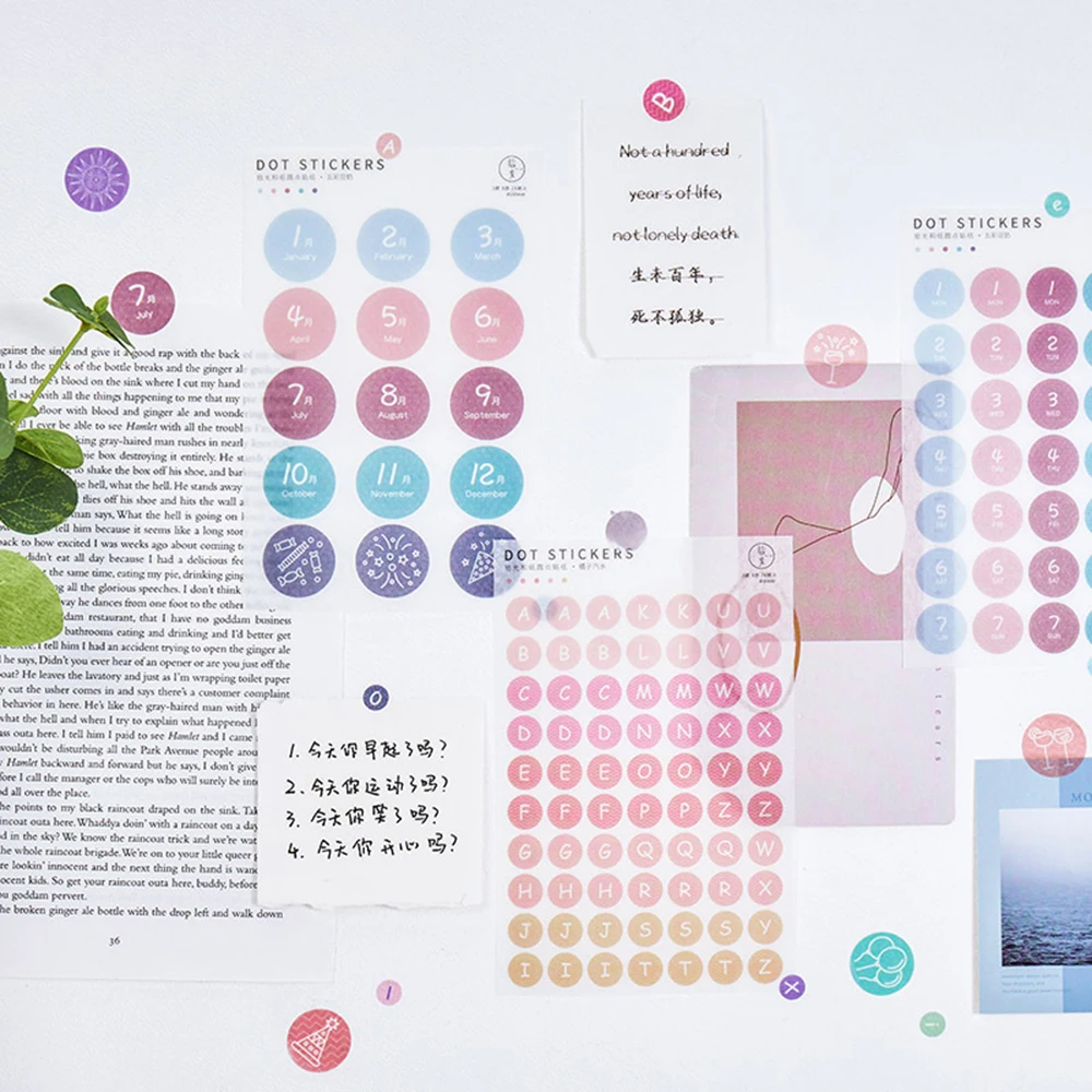 

120pcs Kawaii Letter Number Colour Dots Decorative Scrapbooking DIY Diary Label Stationery Round Stickers