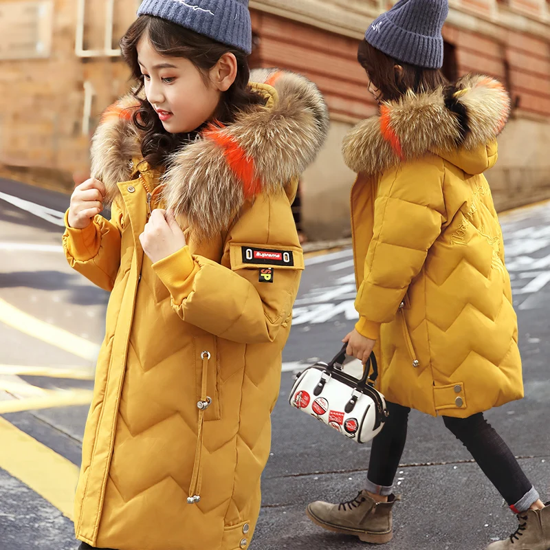 

Brand Fashion Girl's Down Jacket Warm Children Down Parkas Coat Colorful Fur Kid Teenager Thick Outerwear For Cold Winter YT918