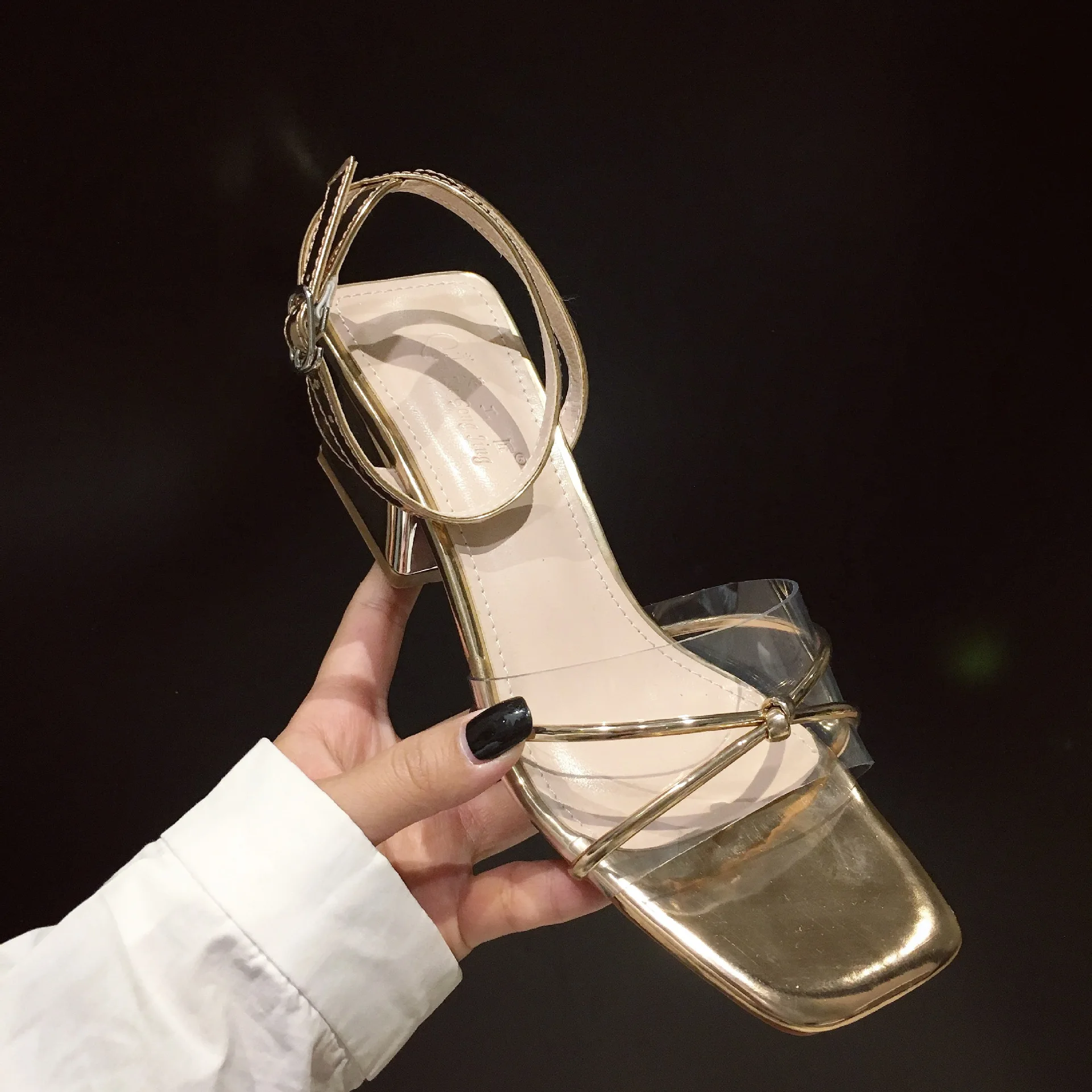 

2019 New Style Online Celebrity Transparent Sandals Women's Summer A- line with Chunky-Heel Versatile Super Fire Fairy-Style Hig