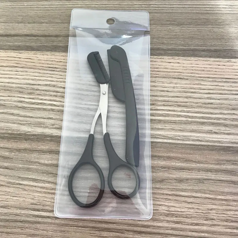Eyebrow Trimmer Black Pink Eyebrow Shaping Knife And Scissors Two-Piece Suit For Women Beauty Tools Shaving Eyebrows Tool Set - Цвет: black suit