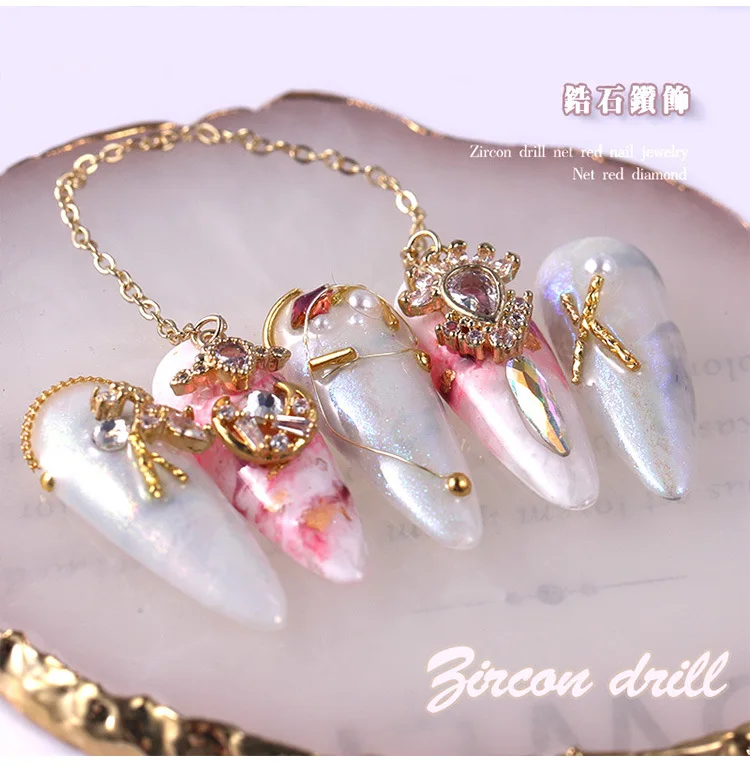 Online Celebrity-Nail Rhinestone Accessories Chain Diamond Zircon Jewelry New Style Nail Hanging Decoration Japanese-style Manic