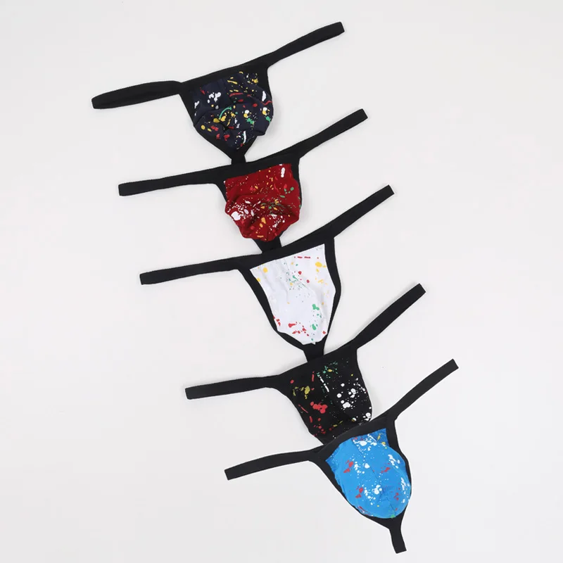 5 шт./лот мужские сексуальные стринги с Т-образным ремешком хлопок принтом гей