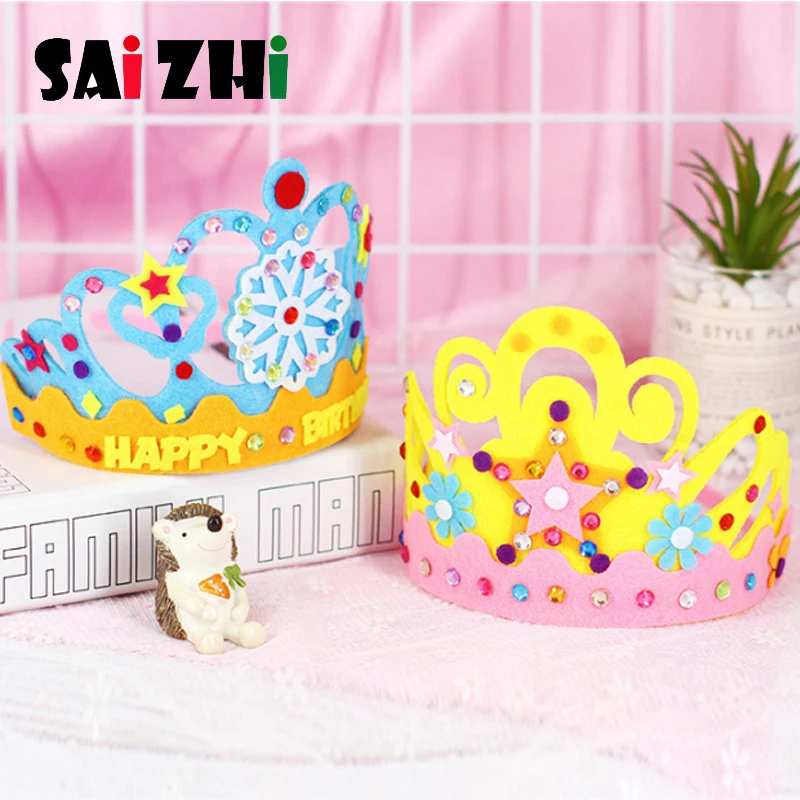 Saizhi нетканые алмазные короны креативные с днем рождения узоры искусство для детского сада Дети DIY ремесленные игрушки вечерние украшения подарок
