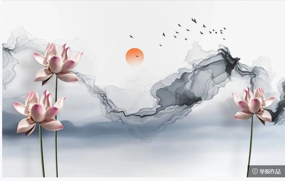wallpaper for walls 3 d living room Chinese style landscape lotus art background wall | Обустройство дома