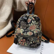 Vintage Flower Embroidery Canvas Backpacks Women Mini Ethnic Backpack Handmade Embroidered Knapsack Female Small Travel Rucksack