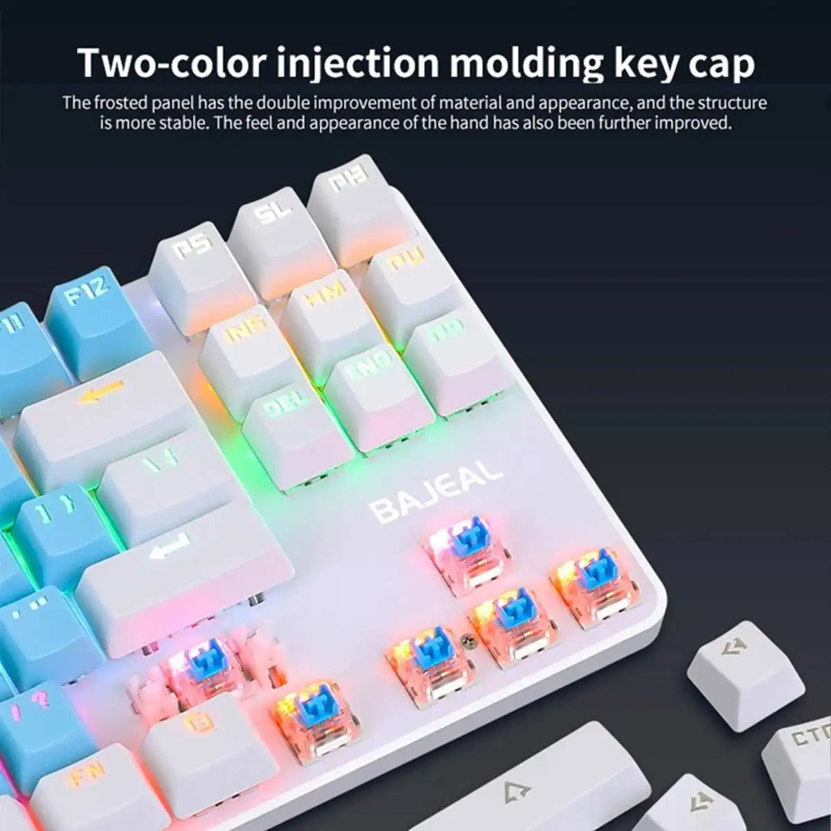 Bajeal K100 87 Teclas Wired Gaming Teclado Mecânico Duas Cores Azul Interruptor Led Backlight Teclado para Computador Portátil Gamer Computador - Imagem 3