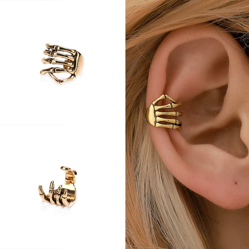 1pcs Unisex Punk Ear Clip Simple Design Skeleton Finger Hand Cuff Round Earring Stud | Украшения и аксессуары