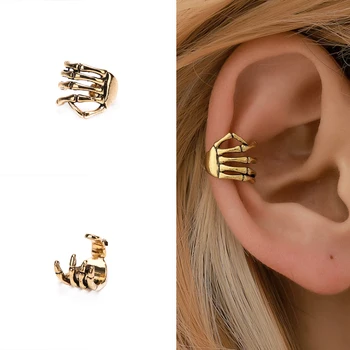 

1pcs Unisex Punk Ear Clip Simple Design Skeleton Finger Hand Ear Cuff Round Earring Stud