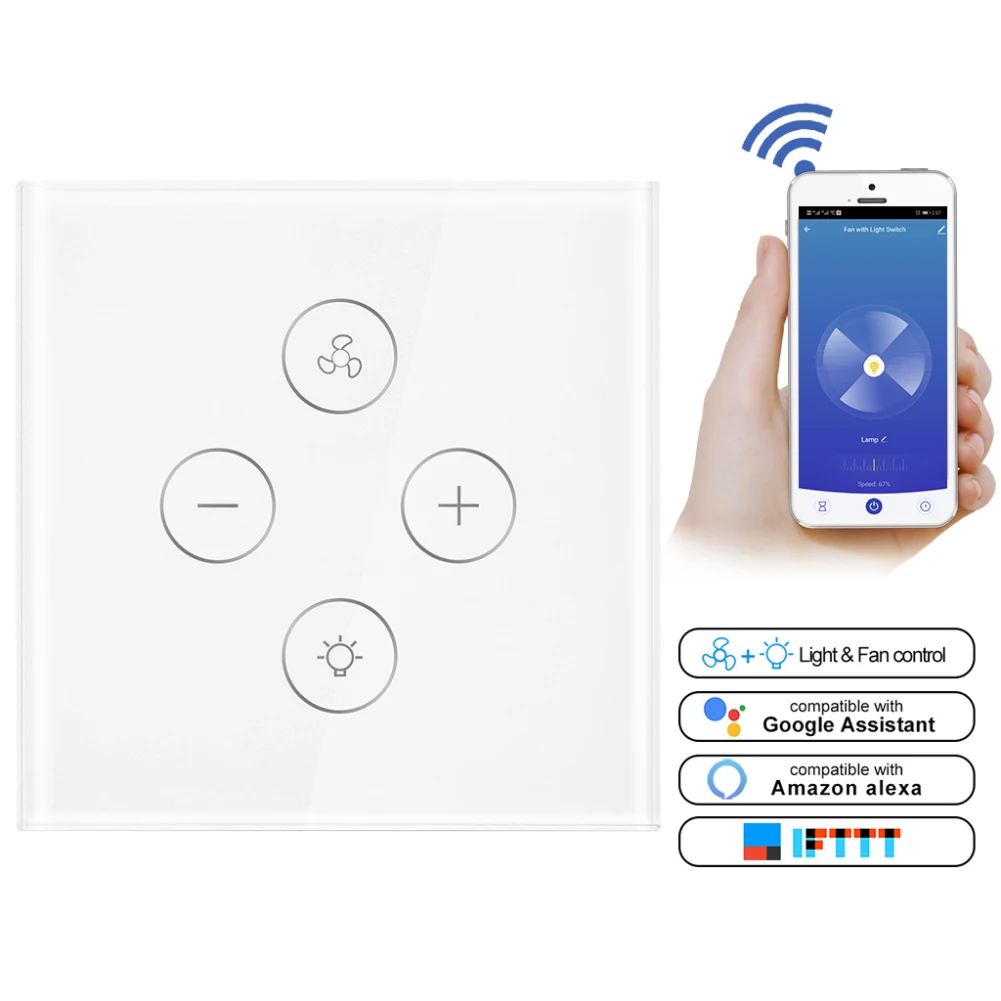 WiFi умный потолочный светильник-вентилятор настенный выключатель, Smart Life/Tuya APP пульт дистанционного управления различными скоростями, совместим с Alexa и Google Home