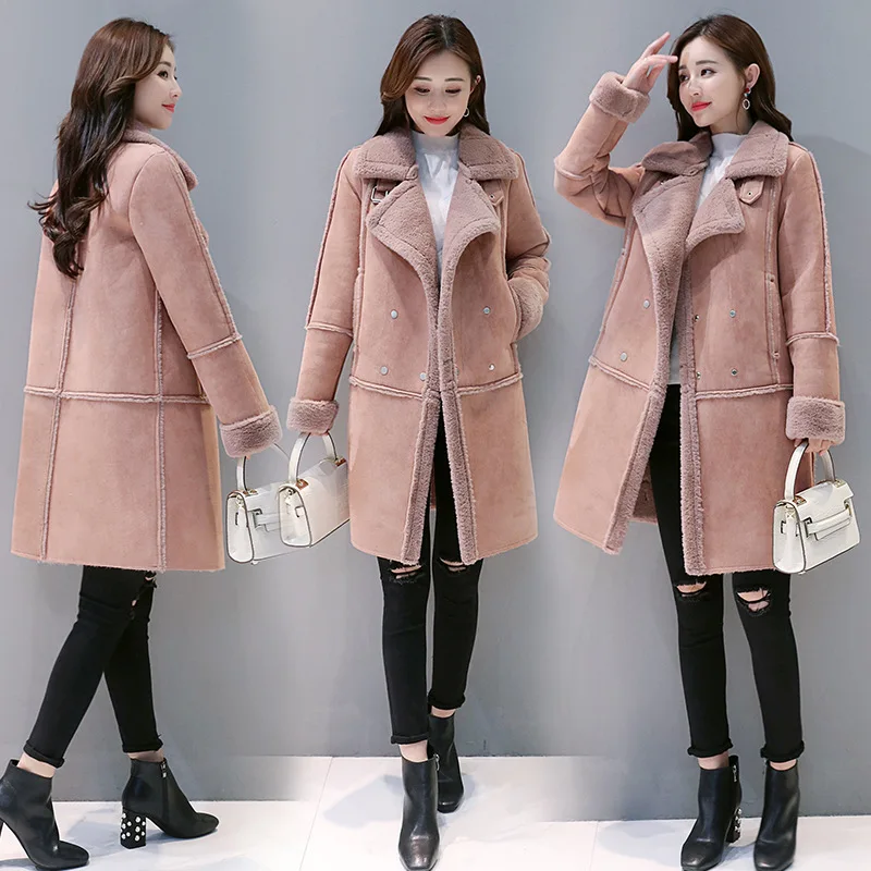 

2019 Lambs Wool Coat Women's Winter New Style Korean-style Loose-Fit Fur Cotton-padded Jacket Mid-length Deerskin Velvet Cotton