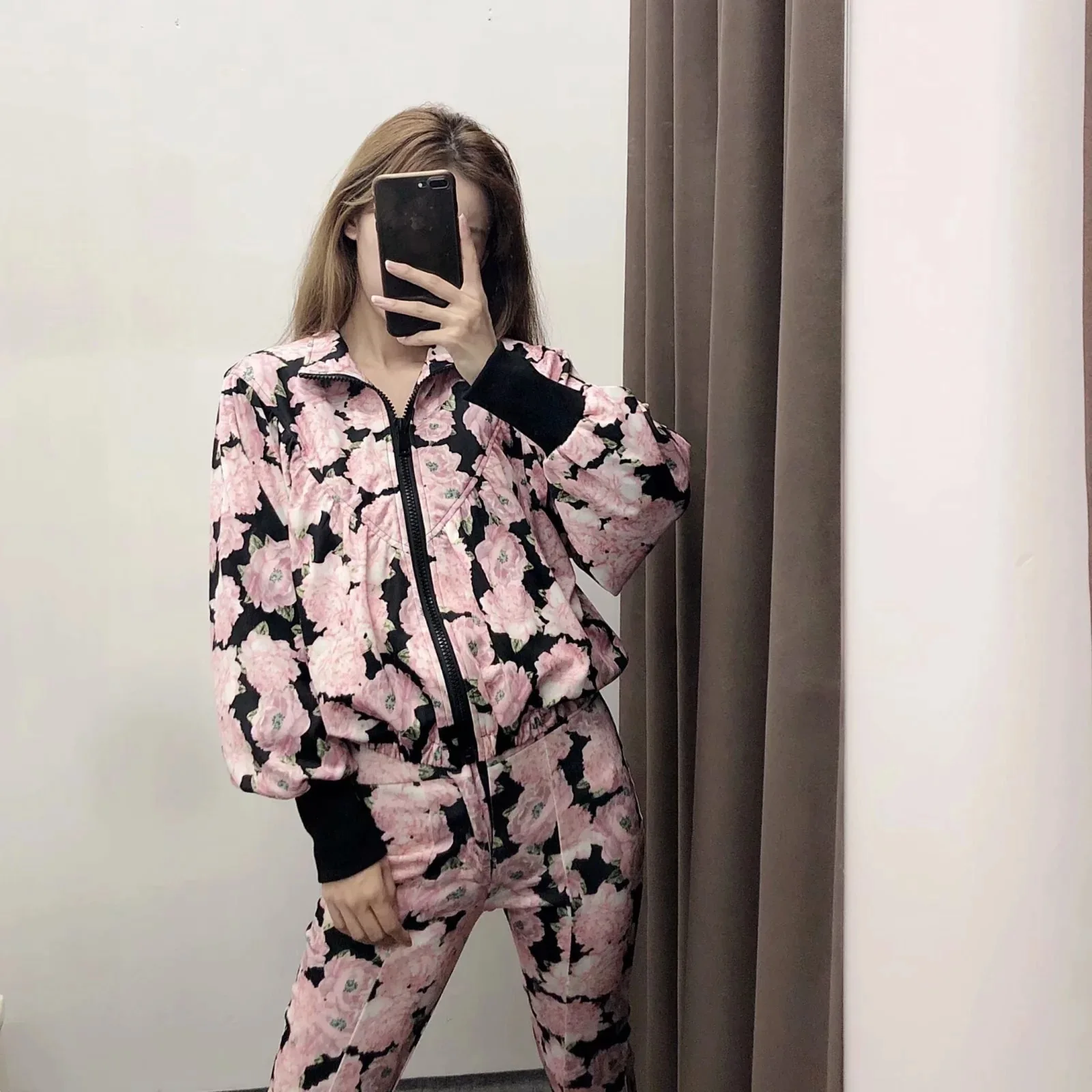 

Ku78 2019 Autumn New Products Women's Zipper Floral Print Pilots Jacket