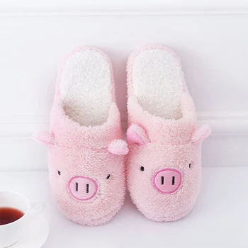 

TINO KINO New Winter Women Cartoon Pig Bear Flat Slippers Faux Fur Home Cute Warm Plus Size Female Comfort Ladies Bedroom Shoes