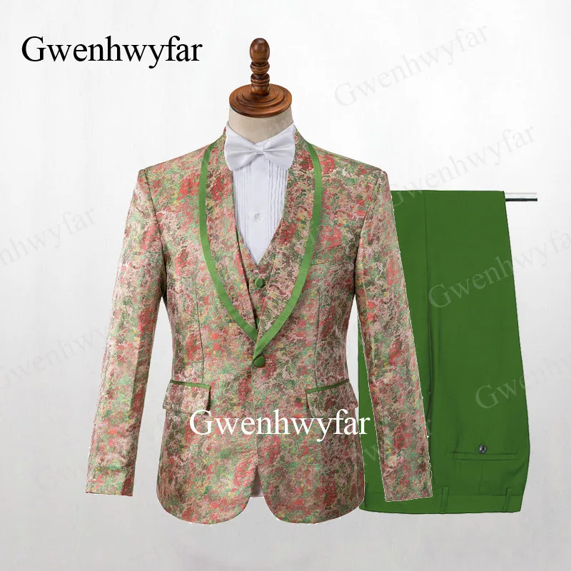 color 9 Gwenhwyfar, мужские смокинги, на заказ, трещины, камень, жаккардовые костюмы, пиковая куртка с лацканами, бархатный жилет, черные штаны, облегающие смокинги для свадьбы - Цвет: color 9