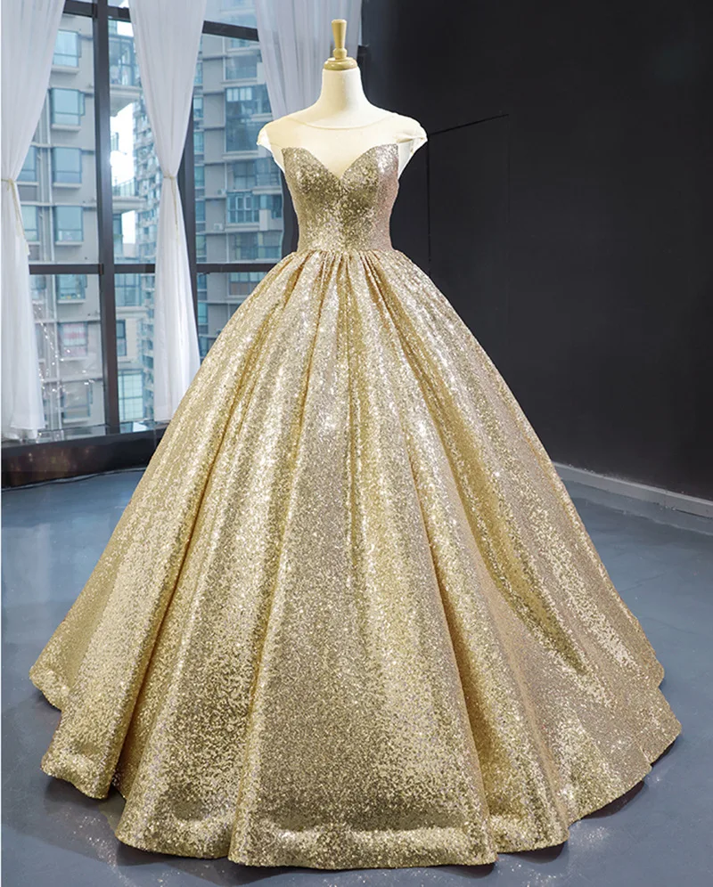 Золотой Новинка года; бальное платье с блестками; вечернее платье с прозрачным вырезом и рукавами-крылышками; Длина до пола; платья для вечеринки на красной дорожке; vestidos - Цвет: Золотой