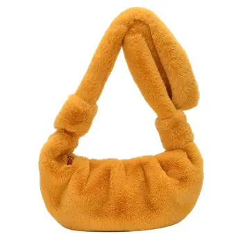 

Winter Soft Faux Fur Large Capacity Shoulder Bags for Women Retro Chic Messenger Crossbody Dumpling Underarm Bag Handbag INS Hot