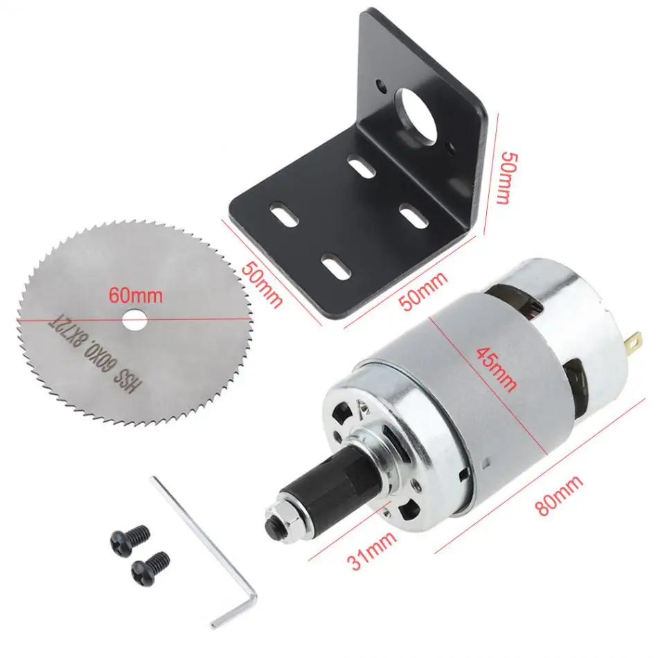12-24V дрель 775 мотор Круглопильный Станок комплект с шариковым подшипником Монтажный кронштейн и 60 мм пилы для резки/полировальный станок лазерной гравировки