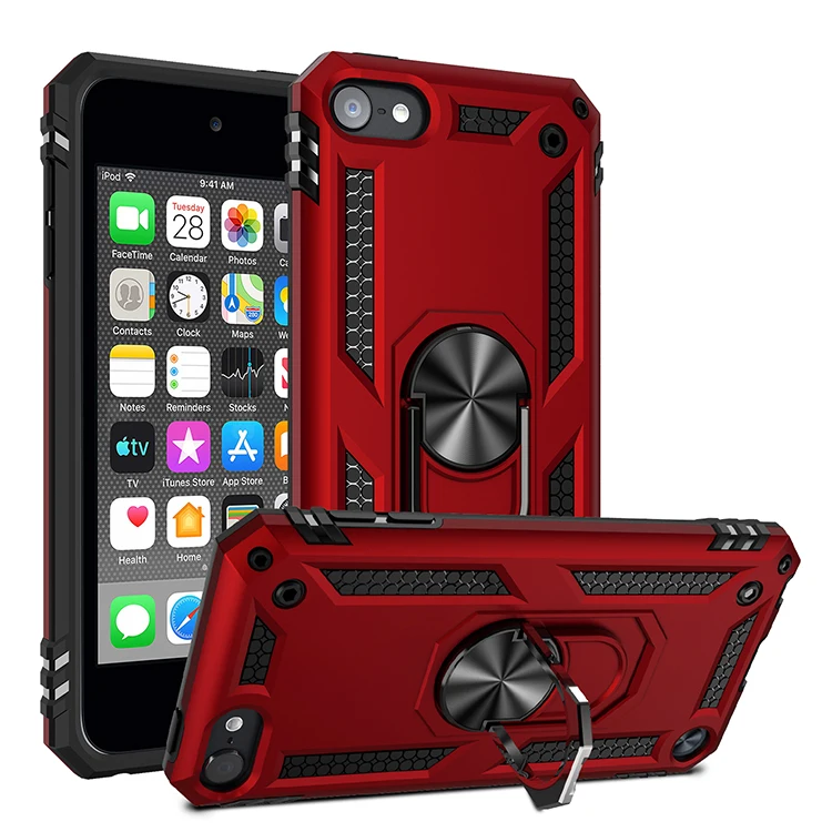iPod Touch 7 Case Red iPod Touch 6 Case with Car Mount,IDweel Hybrid Rugged Shockproof Protective Cover with Built-in Kickstand for Apple iPod Touch 5 6 7th Generation 