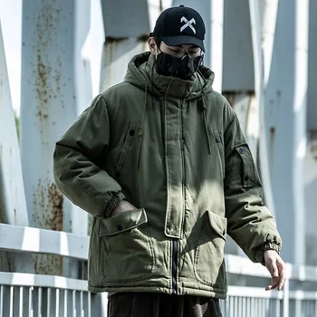 

autumn and winter multi-pocket cotton 's tide brand hooded overalls jacket retro pilot cotton jacket