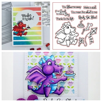 

Baby Dragon Blow Me Away Clear Stamps For DIY Card Making Dragon+Phrases Kids Transparent Silicone Stamp new 2019