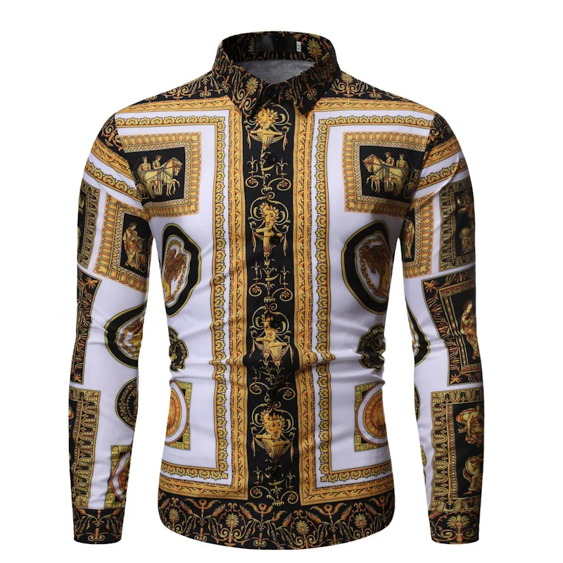 2019 Autumn Clothing New Style Versitile Fashion Casual Fold-down Collar Men Long Sleeve Printed Shirt