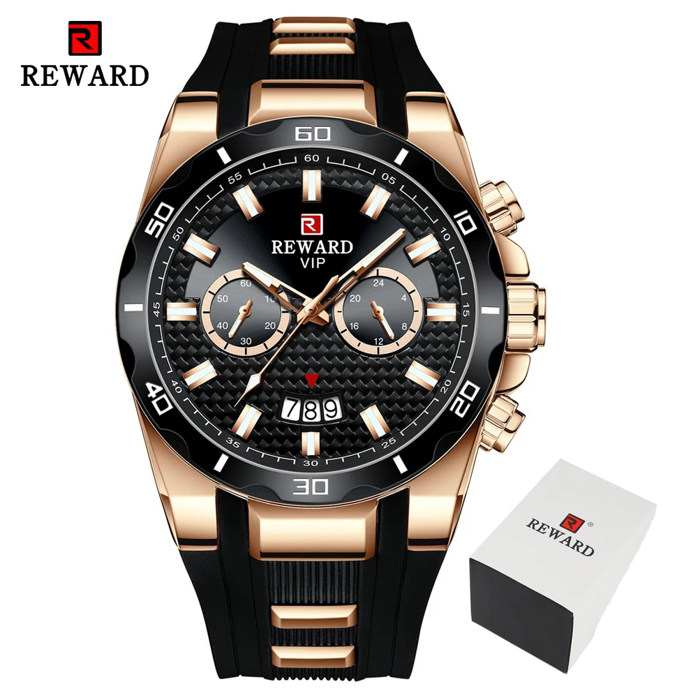 Мужские модные часы, уникальные спортивные водонепроницаемые часы Relogio Masculino, кварцевые часы с датой, резиновый ремешок, наручные часы для мужчин - Цвет: Black Gold in Box