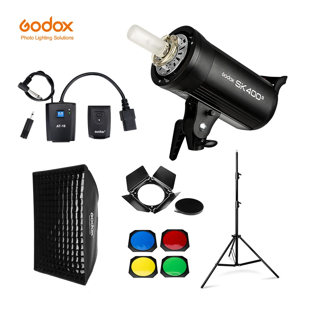 Godox SK400II 400Ws GN65 Professional Studio Flash Strobe + 2.8m Light Stand + 60x90cm Softbox + Trigger + Barn Door Kit