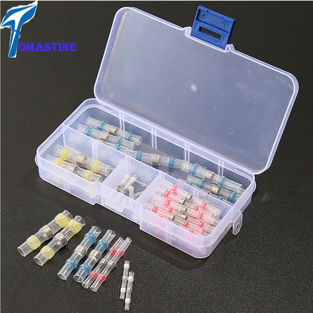 

50pcs/set Shrinkage Solder Sleeve Heat Shrink Tube Butt Terminal Wire Splice Connector With Box 4 Colors