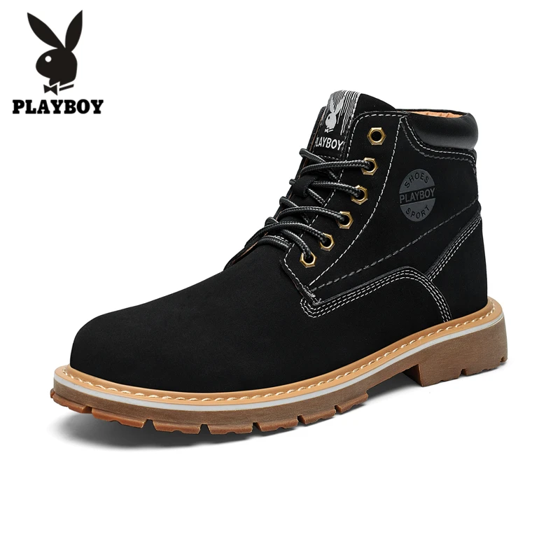 PLAYBOY/Новинка; уличные ботильоны из натуральной кожи; мужские Нескользящие ботинки на шнуровке; Британские кроссовки; Zapatos De Hombre; большой размер 44