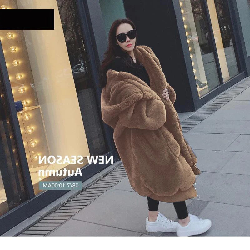 Зимнее плотное женское длинное пальто высокого качества из искусственного меха куртки