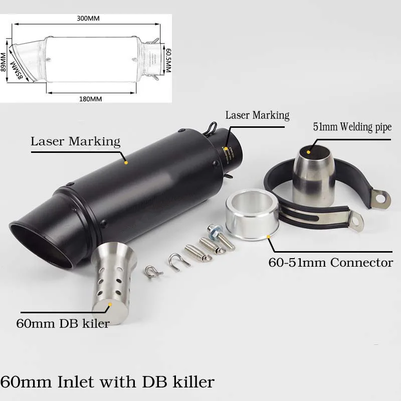 51/60 мм на входе Универсальный мото rcycle глушитель из углеродного волокна escape moto с DB killer laser для Z900 S1000rr xj6 TRK502 PCX - Цвет: A2 60MM-BLACK