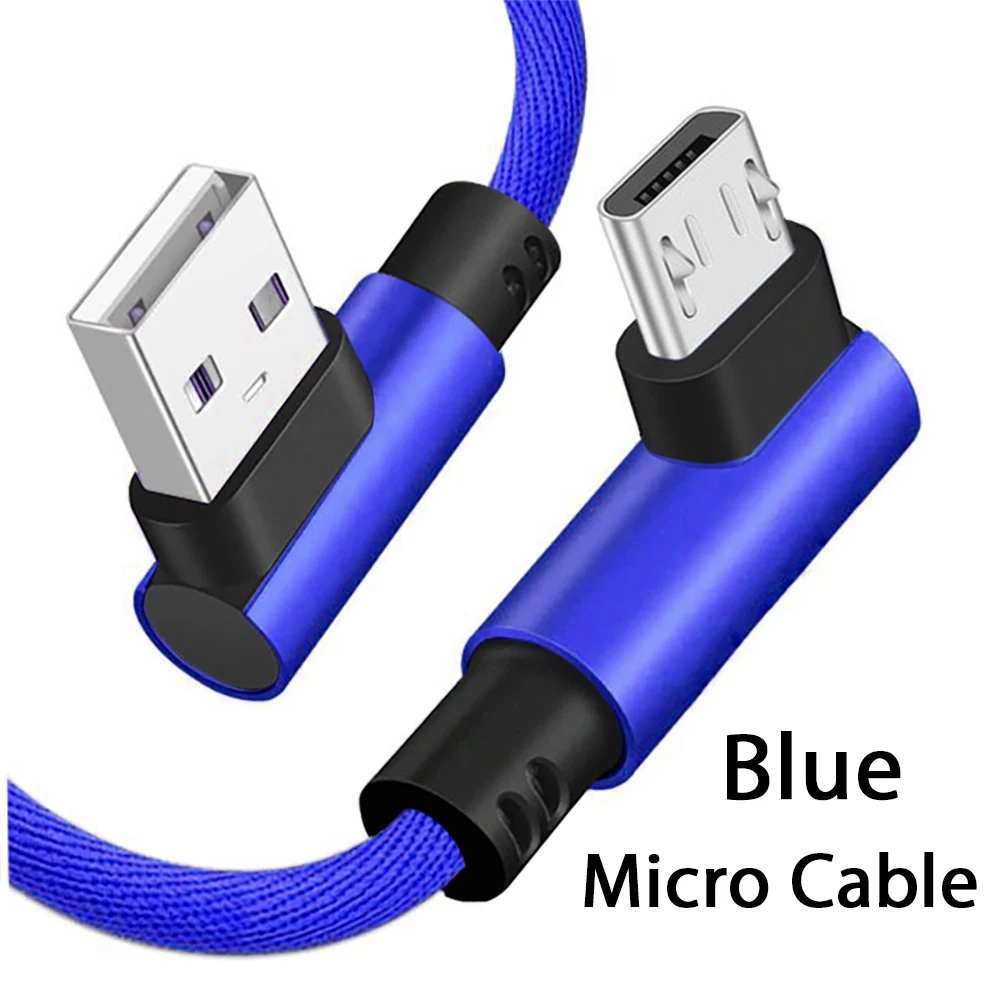 Blue Micro USB кабель для мобильного телефона нейлоновый Плетеный Тип C 90 градусов микро кабель для передачи данных с для huawei iphone X Xiaomi samsung провод для быстрого заряда - Цвет: Blue Micro