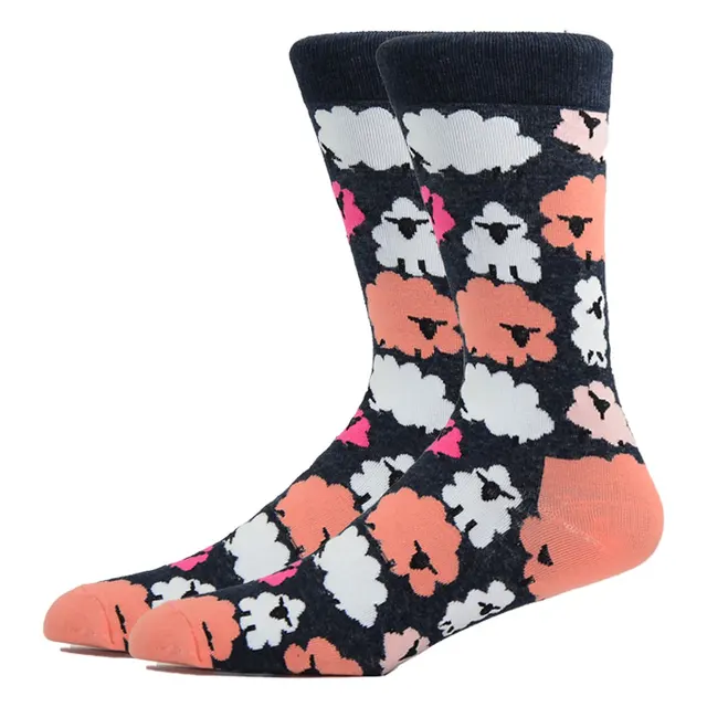 Fashion Men Happy Socks Combed Cotton Cartoon Animals Dog Cat Large Size Casual Women Cute Funny Harajuku Socks Colorful HK11046-4