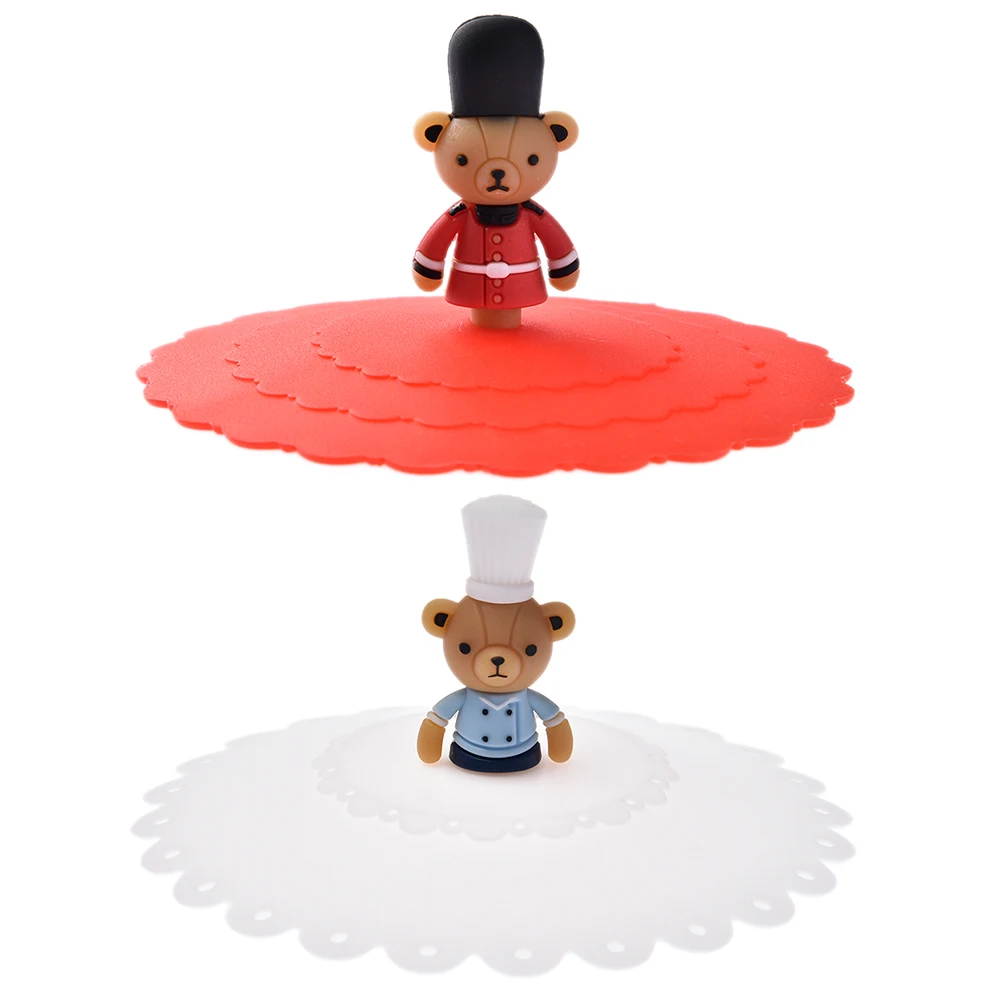 Silicone Cup Lids Heat Resistant Leakproof Reusable Cute Bear Sealed Cover Tea Suction Seal Cap Lid Kitchen Accessories | Дом и сад