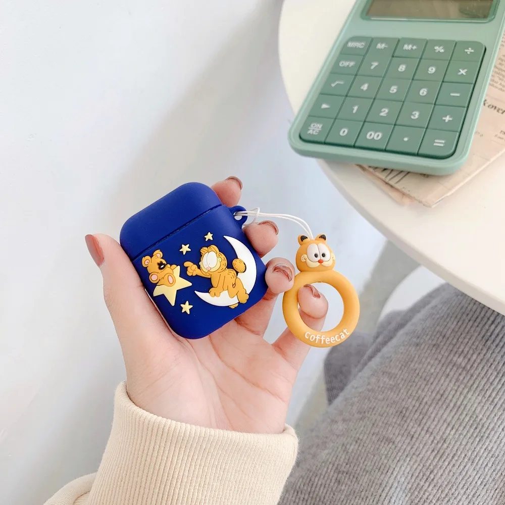blue Для apple airpods bluetooth Гарнитура 3D мультфильм кошки Чехол для наушников для airPods 1 2 Мягкий силиконовый чехол для наушников с кольцом - Цвет: blue